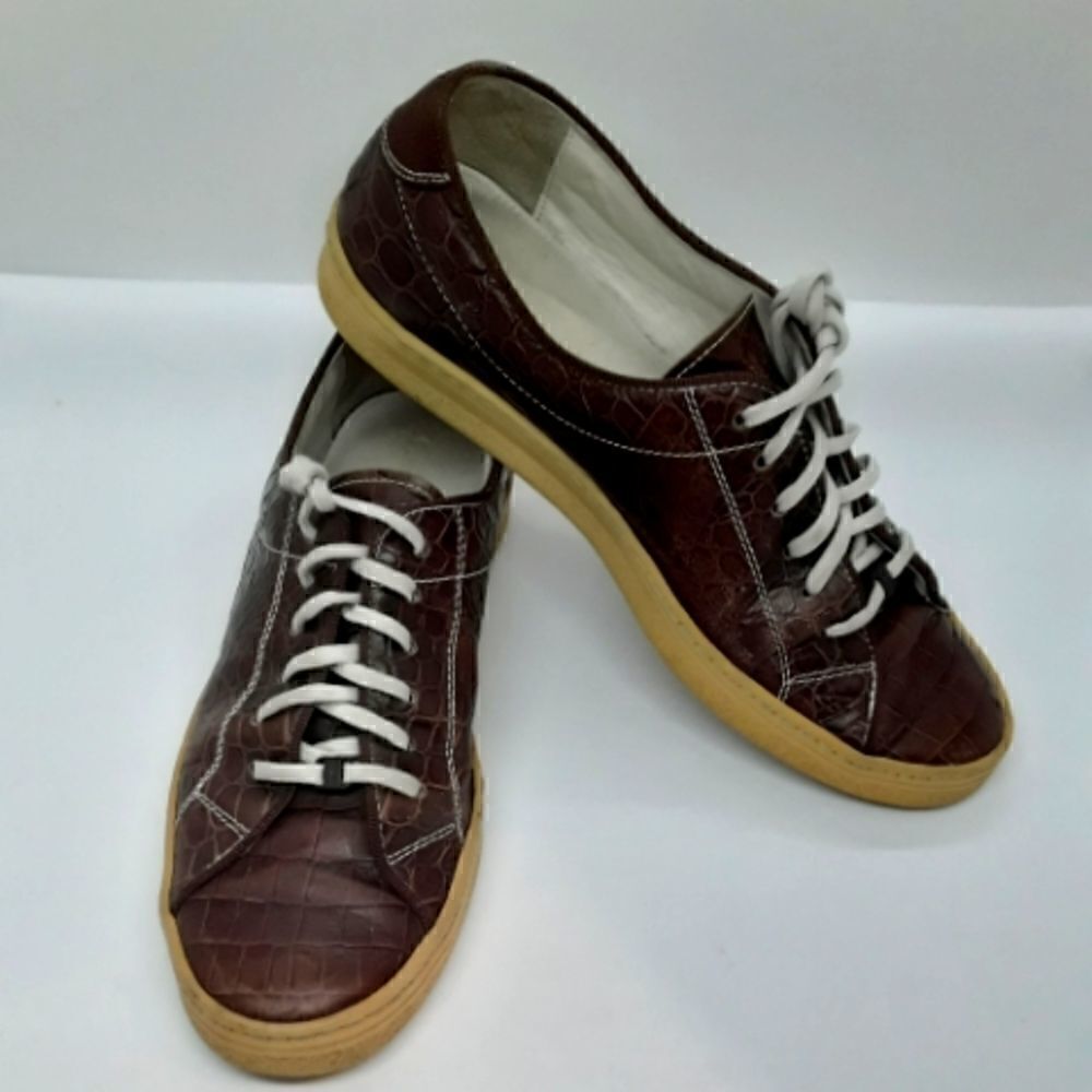 Salvatore Ferragamo Brown Leather Alligator Print Women's Sneakers Size 5,5